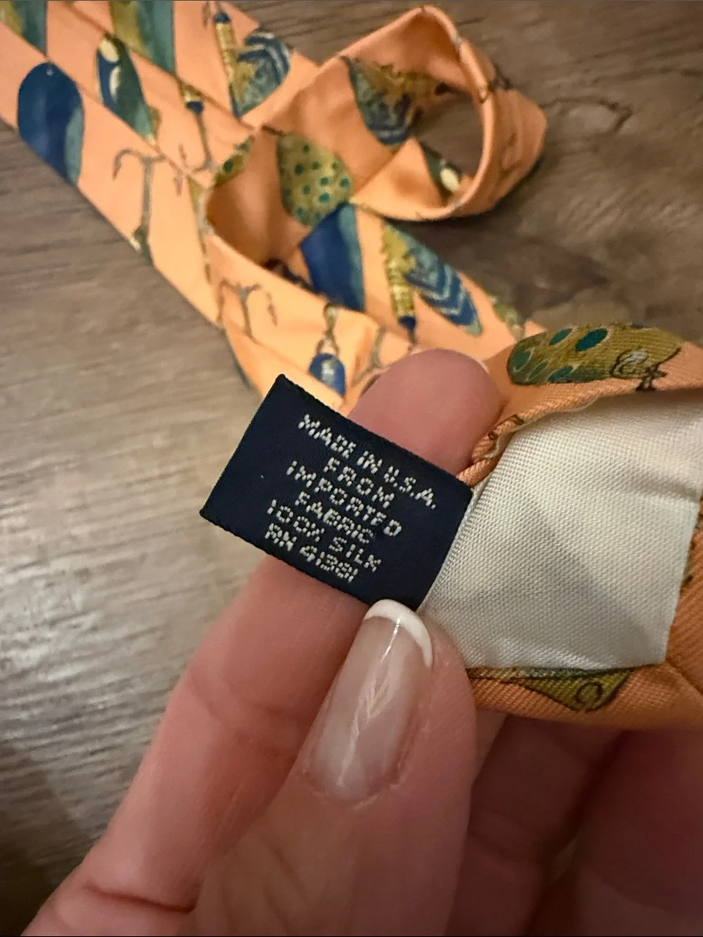 Polo by Ralph Lauren Orange Silk Tie with Blue and Green Fishing Lure Print